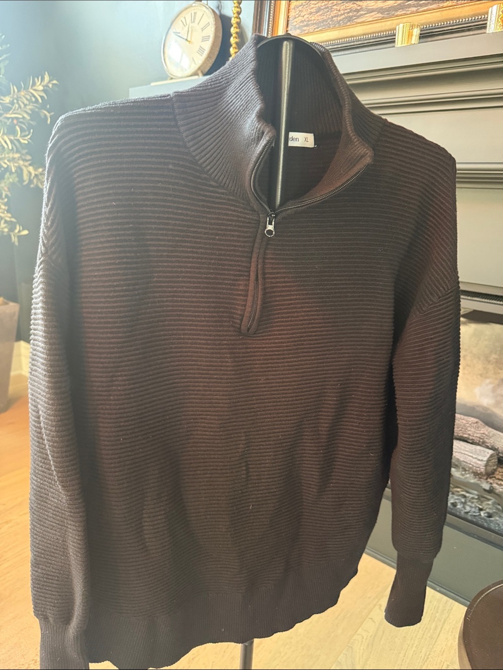 Women’s  Half-Zip Ribbed Sweater - black XL